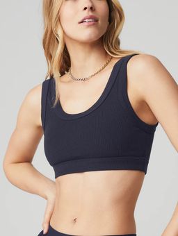 Alo Yoga Wellness Ribbed Sports Bra - Medium-impact In True Navy