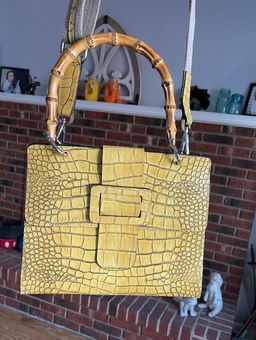 Italian Leather Handbag with Bamboo Handle