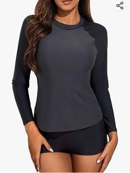 Women Rash Guard Long Sleeve Swimsuits UV UPF 50+ Two Piece Swim Shirt  Bathing Suit with Built in Bra -XL