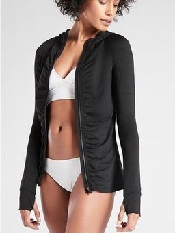 Athleta Ruched Jacket Black Lightweight Activewear Full Zip Size Medium -  $32 - From jocelyn