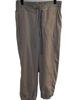 Apana Lightweight Joggers Nylon Pants Zippered Pockets Brown