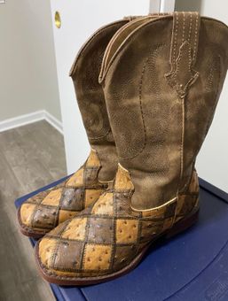 checkered square toe cowboy boots