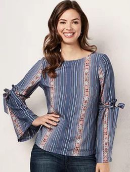 LC Lauren Conrad Bohemian Striped Bell Sleeve Long Sleeve Blouse