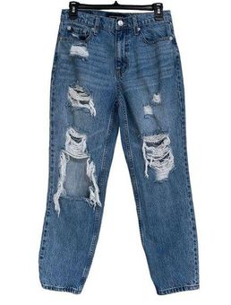 Aeropostale SZ 4 Mom Jeans High-Rise Distressed Rips Whiskered Medium Wash  Blue - $19 - From Lori