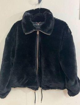 Lucky Brand Black Faux Fur Jacket Bomber Style L NEW Size L - $51