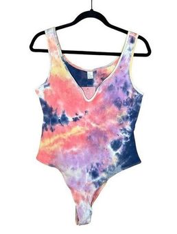 Verdusa Womens Tie Dye Notched Neck Ribbed Skinny Thong Tank Bodysuit Top -  XL. - $23 New With Tags - From Melissa