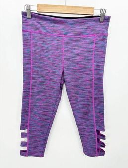 Vogo Athletics Purple Blue Capri Leggings Cropped Side Straps