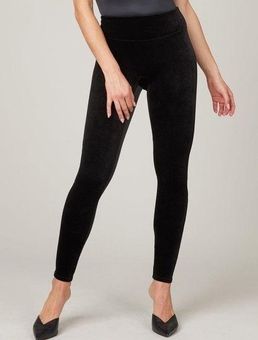 Spanx Black Velvet Leggings Pull On Velour Pants Style 2070