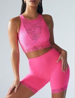 Savage X Fenty Lace Race High Neck Sports Bra in Palace Pink size