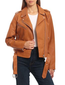 Levi's Belted Faux Leather Moto Jacket - Women's - Camel M