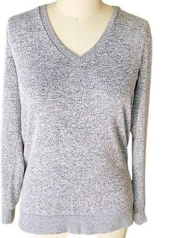 Lucky Brand Black & Gray Speckled V-Neck Long Sleeve Thin