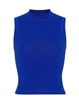 SKIMS: Blue Cotton Jersey Mock Neck Tank Top