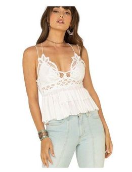 Free People Adella White Lace Bohemian Ruffle Women Cami Top Size