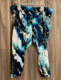 Old Navy marbled teal blue metallic gold high rise leggings 4X NWOT  Multiple - $36 - From Jessica