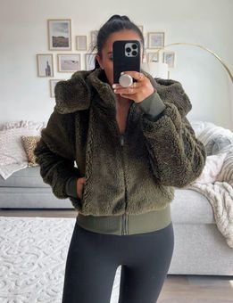 Alo Yoga Alo Foxy Sherpa Hooded Jacket Dark Olive Green - $150