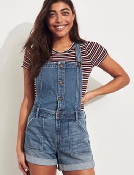 loseta respirar habilitar Hollister Button Up High-Rise Mom 4” Short Cuffed Hem Summer Denim Overalls  NEW Blue Size XS - $50 New With Tags - From Karena