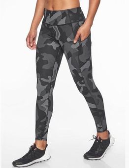 Athleta Black Gray Camo Contender 7/8 Tights Powerlifting Leggings