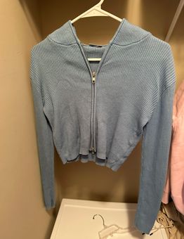 Girls Brandy Melville Crop Zip Up Hoodie, Gray/Blue One Size Fits