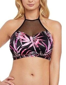 Freya Black & Pink Palm Floral Halter Swim Top 34H Size undefined - $32 -  From Lily