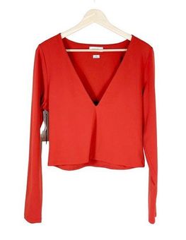 Aritzia NWT Babaton CONTOUR V-NECK LONG SLEEVE Top Corsa Red XL - $36 New  With Tags - From Jennine