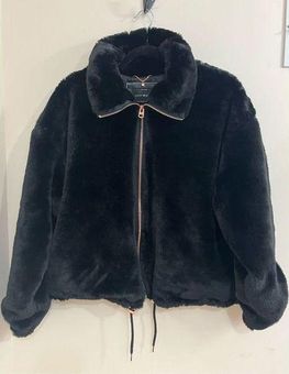 Lucky Brand Black Faux Fur Jacket Bomber Style L NEW Size L - $51