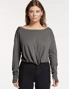 Urban Outfitters FLX /Commuter Cinched Cropped Bungee-Hem Jersey Boatneck  Top Thumbholes XL Gray - $15 (78% Off Retail) - From ShopMyWorld