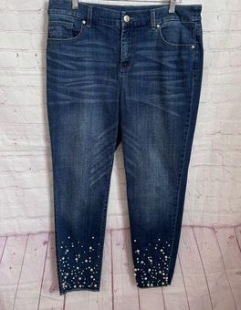 Chico's So Slimming Girlfriend Ankle raw hem crop jeans pearls 1 Medium 8 -  $33 - From Susan