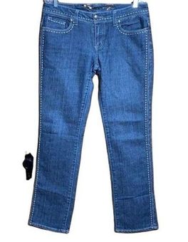 Seven7 Jeans Womens Embroidered Straight Leg Denim Blue Jeans Size