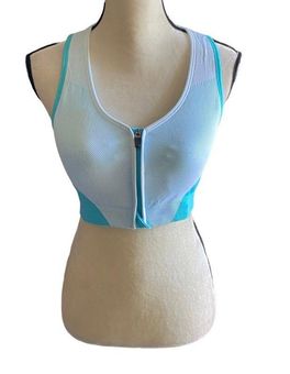 Avia NWOT- Blue and white sports bra, zip front, padded top