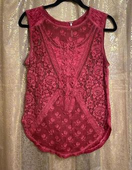 Free People Boho Not So Sweet Victorian Lace Crochet Tank Top, Small Red -  $28 - From Jessica