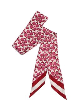 Coach NWT Signature Print Silk Skinny Scarf Light Raspberry Red