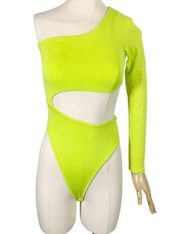 naked wardrobe cutout long sleeve bodysuit - lime