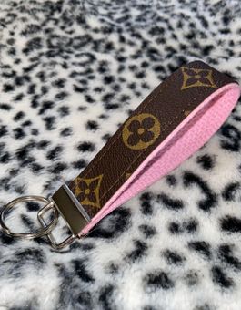Repurposed Upcycled Keychain Wristlet Keyring Key Fob Pink - $20