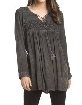 Crosstree Lane Vintage Lace Yolk Peasant Top - Black Size L NWT