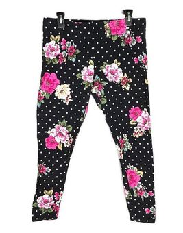 Mixit Black & White Polka Dot Floral Leggings Women Large Multiple