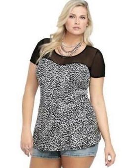 Torrid Plus Size Short Sleeve Illusion Mesh and Leopard Print