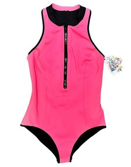 Becca Front-Zip Neoprene One Piece Swimsuit Bathing Suit Pink