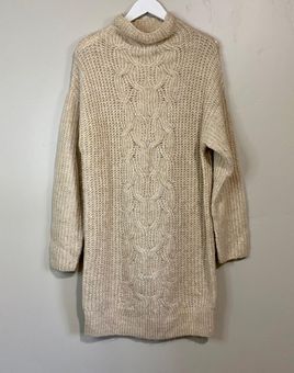 Cable Knit Cowl-Neck Sweater Dress