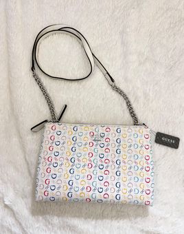 GUESS CROSSBODY, WOMEN BAG, OFF WHITE MULTI, LAINE MINI STYLE PURSE. BRAND  NEW