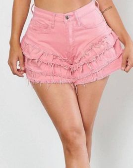 ruffle jean shorts