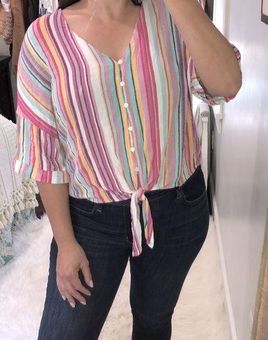 Main Strip large striped multicolor tie front top - $25 - From Melinda