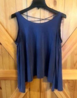 Hollister Cold Shoulder Top Womens Medium blue Long Bell Sleeve Lace up  back - $18 - From Jessica