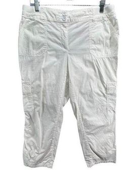 Chico's Womens Cargo Capri Pants Size 6 White Crop Elastic Ribbed