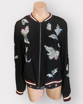 Anthropologie Elevenses Floral Embroidered Solstice Black Medium Bomber  Jacket Multiple - $40 - From Alisha