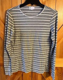 Gap Top Size Medium M Feather Tee Basic Pullover Gray Striped Metallic  (2467) - $21 - From Jessica