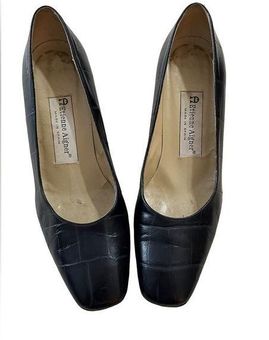 Etienne Aigner Valencia Navy Blue Moc Croc Leather Square Heel