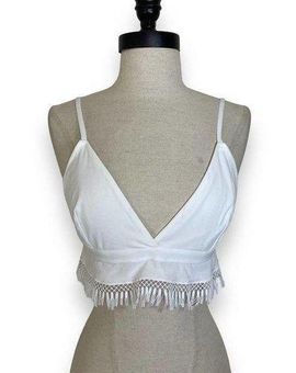 Jasmine & Ginger White fringed bikini top, Junior size XL stretch knit