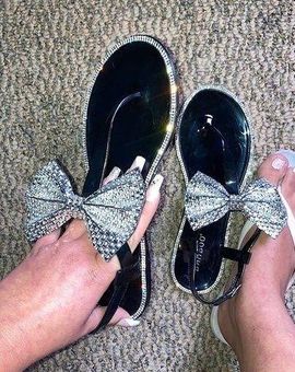 Bamboo Black Rhinestone Bow Sandals Size 8 10 From Alexis