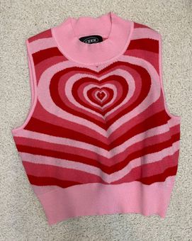 Colorful Heart Print Sweater - Cider