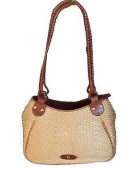 Etienne Aigner Cream Bag with Cognac Brown Leather Shoulder Straps